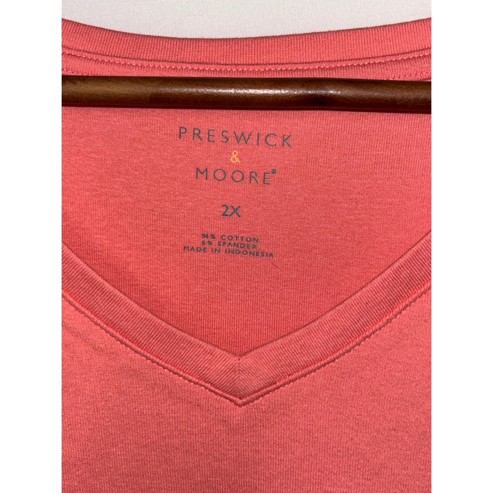 Preswick & Moore Coral V Neck Short Sleeve T Shirt Top Women's Plus Size 2X - Picture 2 of 3